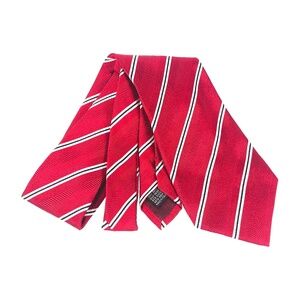 Equestrian Silk Tie Red Stripe Made in Italy 3.75" x 60.5" Mens Necktie